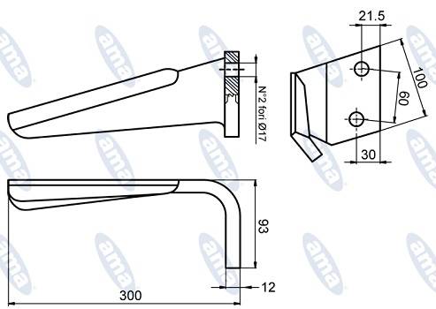 Specifikace - Hřeb rotačních bran levý 300x100 mm
