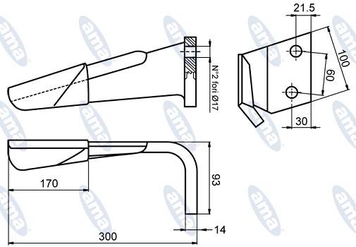 Specifikace - Hřeb rotačních bran levý 300x100x14 mm