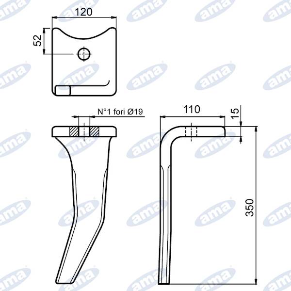 Obrázek k výrobku 60450 - Hřeb bran KG 360x120 mm levý AMAZONE