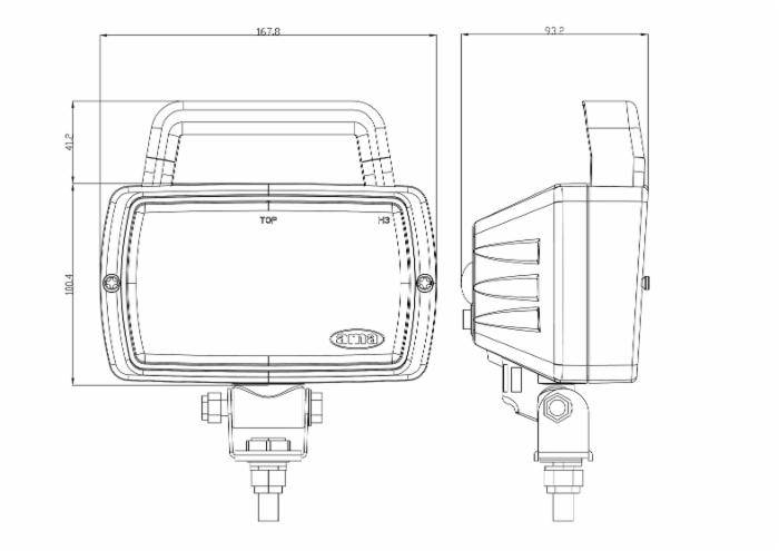 Specifikace - Halogenové pracovní světlo 168x100mm s držadlem a vypínačem