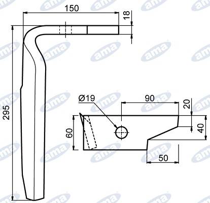 Specifikace - Hřeb bran 295x150 mm pravý AMAZONE