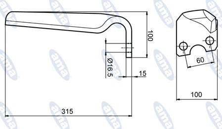 Specifikace - Hřeb Howard levý 185505 315x100x16,5 mm