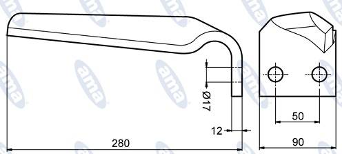 Specifikace - Hřeb rotační brány levý 280x90mm