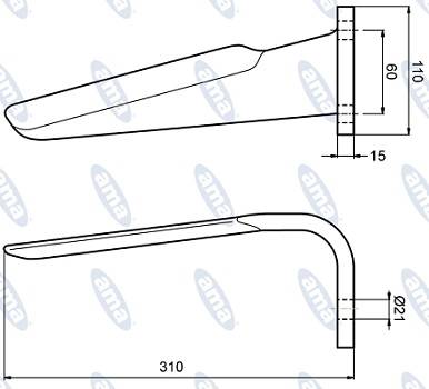 Specifikace - Hřeb rotačních bran Feraboli levý 310x110x21 mm