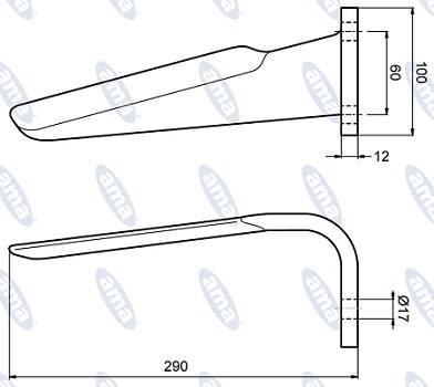 Specifikace - Hřeb rotačních bran Feraboli pravý 290x100x17 mm