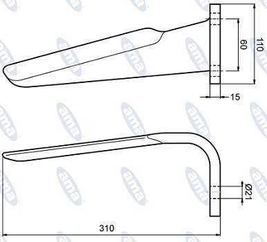 Specifikace - Hřeb rotačních bran Feraboli pravý 310x110x21 mm