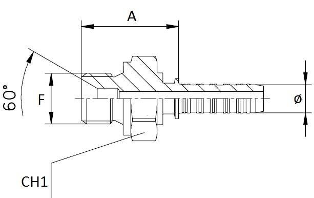 Specifikace - Lis. armatura s vnějším závitem a vnitřním kuželem 60 st. 1/4" - 14x1,5