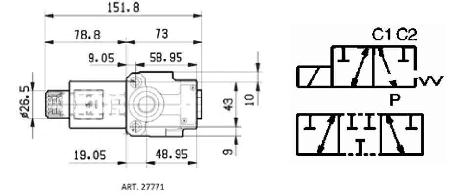 Specifikace - Průmyslový 3 cestný ventil 60l,12V-3/8"