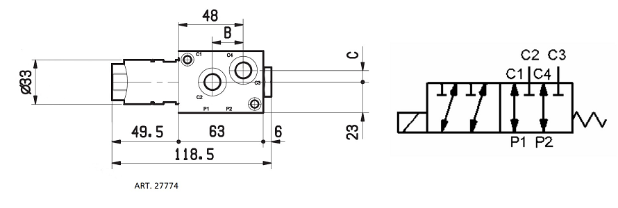 Specifikace - Průmyslový 6 cestný ventil 25l, 1/4", 12V