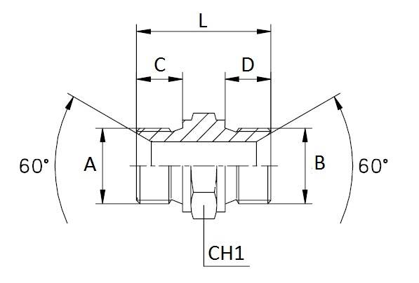 Specifikace - závitový adaptér BSP x BSP 3/8" / 22x1,5 / 38,5 mm