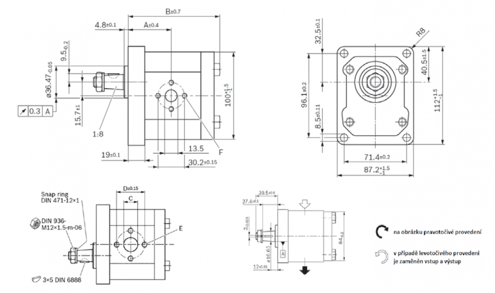 Specifikace - Zubové čerpadlo Rexroth GR2, 16 ccm, levotočivé