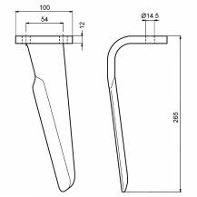 Obrázek k výrobku 61134 - Hřeb rotační brány levý 265x100x12mm PERUGINI CONCEPT