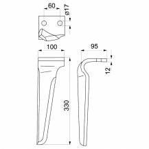 Obrázek k výrobku 37336 - Hřeb rotační brány levý 330x100x12mm MASCHIO