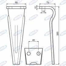 Obrázek k výrobku 60482 - Hřeb rotačních bran Forigo, Roteritalia 280x95x15 mm