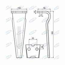 Obrázek k výrobku 42636 - Hřeb rotačních bran Forigo, Roteritalia 300x105x17 mm