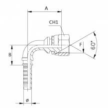 Obrázek k výrobku 58760 - Lis. armatura s vnitřním závitem, 90 st. a těsnicí hlavicí 60 st. 3/8" - 1/2"